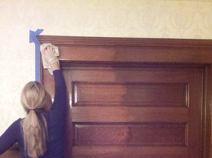 Cleaning the Pocket Door with Super Clean and new Polyurethane